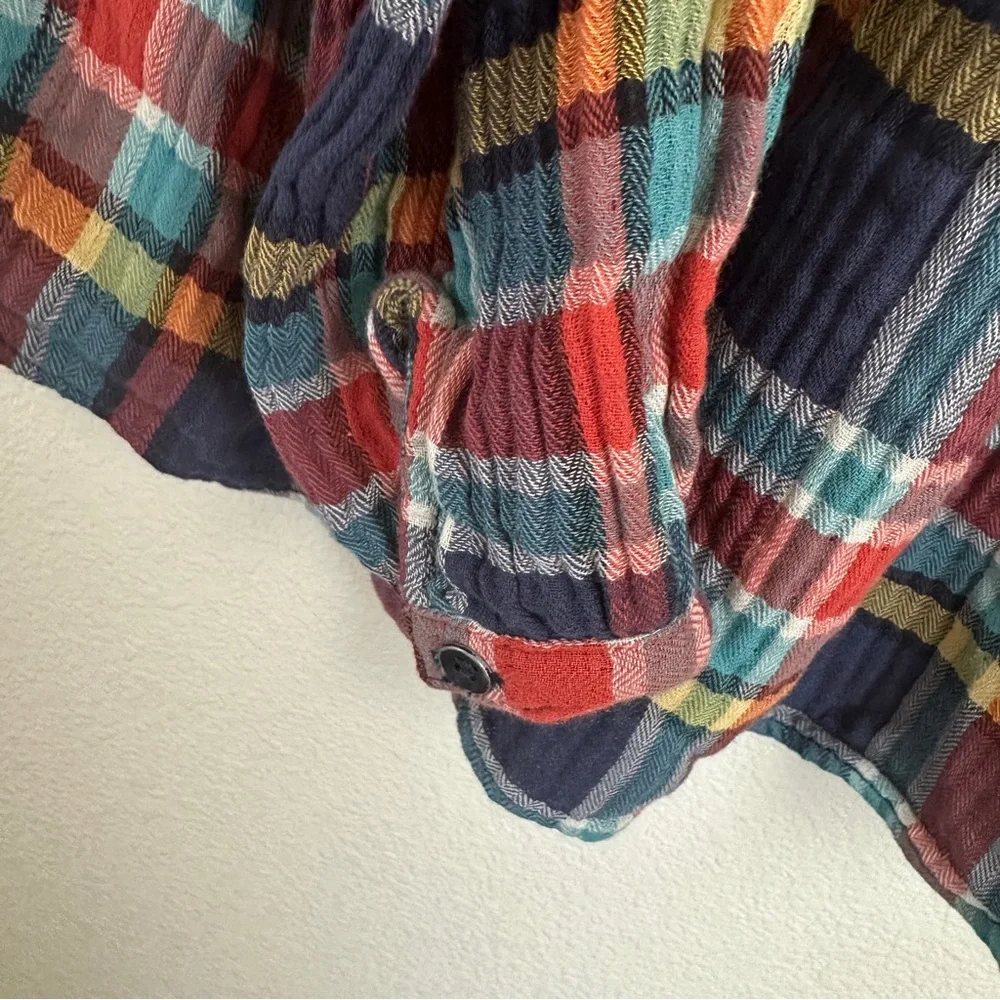 Free People Navy Sienna Plaid Long Sleeve Top‎ Sz Medium